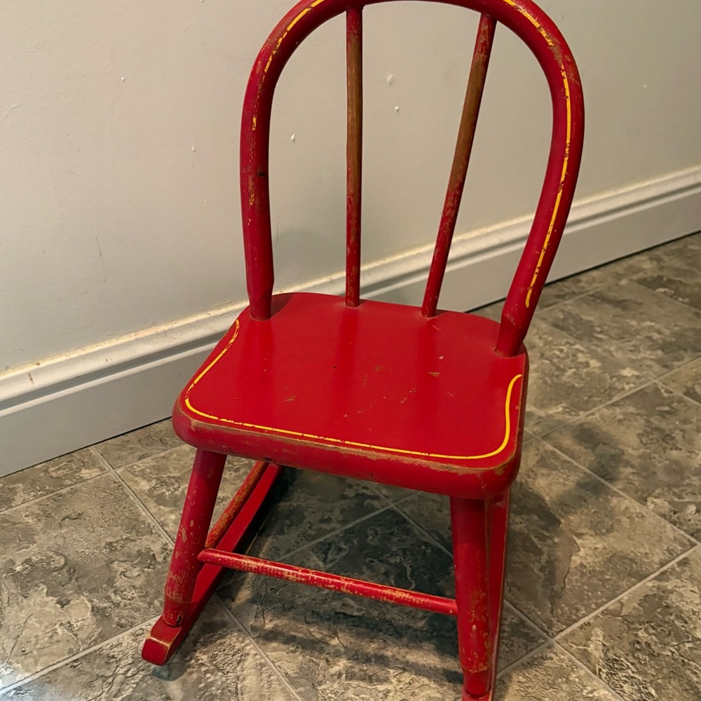 Antique Red Wooden rocking Chair original paint solid vintage condition #109